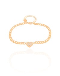 Pulseira Grumet Coração Cravejado Cristal Banhado a Ouro 18K
