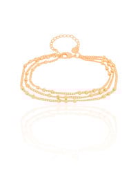 Pulseira Tripla Elos Bolinhas Geométricas Banhado a Ouro 18K