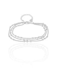 Pulseira Tripla Elos Bolinhas Geométricas Ródio Branco