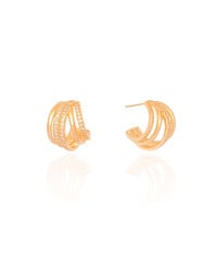 Brinco Argola Filetes Lisos e Cravejados Cristal 1.9 cm Banhado a Ouro 18K