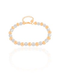 Pulseira Bolas Lisas e Cristais Banhado a Ouro 18K
