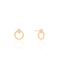 Brinco Círculo Oval Cravejado Cristal 1.4 cm Banhado a Ouro 18K