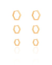 Trio de Argolas Geométricas Banhado a Ouro 18K