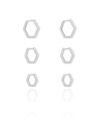 Trio de Argolas Geométricas Ródio Branco
