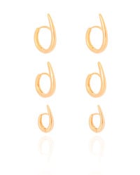 Trio de Argolas Gotas Lisas Banhado a Ouro 18K