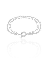 Pulseira Dupla Plaquinhas Elos Ródio Branco