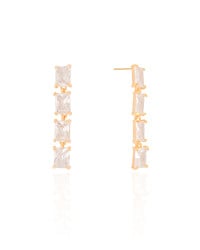 Brinco Baguetes Cristal 4.0 cm Banhado a Ouro 18K