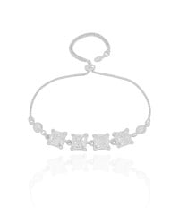 Pulseira Fecho Gravata Quadrados Cristal Ródio Branco