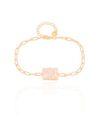 Pulseira Elos Retangulo Cristal Banhado a Ouro 18K