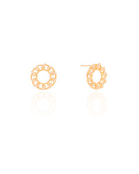 Brinco Redondo Elos Pontos de Luz Cristal 1.5 cm Banhado a Ouro 18K
