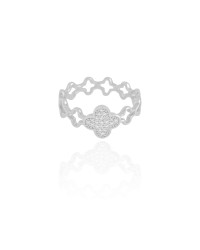 Anel Flor Cravejada Cristal Tamanho 20 Ródio Branco