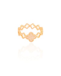 Anel Flor Cravejada Cristal Tamanho 22 Banhado a Ouro 18K