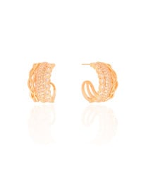 Brinco Argola Detalhado Cravejado Cristal 2.2 cm Banhado a Ouro 18K