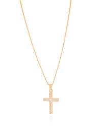 Gargantilha Veneziana Cruz Cravejada Cristal Banhado a Ouro 18K - 45 cm