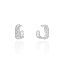 Brinco Argola Quadrada Baguetes Cristal 1.8 cm Ródio Branco