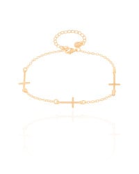 Pulseira Elos Cruz Lisa Banhado a Ouro 18K
