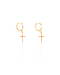 Brinco Argola Click Cruz 2.6 cm Banhado a Ouro 18K