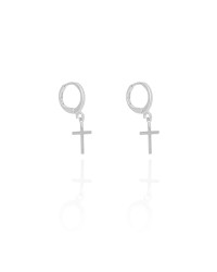 Brinco Argola Click Cruz 2.6 cm Ródio Branco