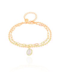 Pulseira Dupla Bolinhas Elos Ponto de Luz Cristal Banhado a Ouro 18K