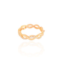 Anel Entrelaçado Cravejado Cristal Tamanho 18 Banhado a Ouro 18K