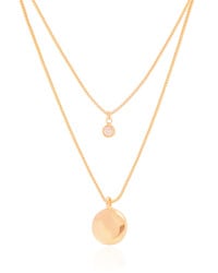Gargantilha Dupla Redondo Ponto de Luz Cristal Banhado a Ouro 18K - 45/50 cm