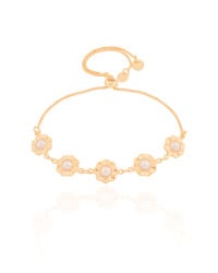 Pulseira Margaridas Pérolas Fecho Gravata Banhado a Ouro 18K