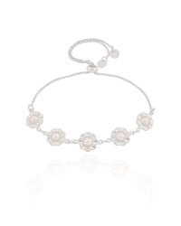 Pulseira Margaridas Pérolas Fecho Gravata Ródio Branco