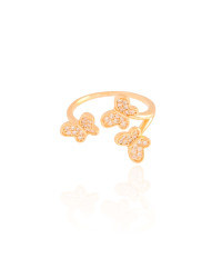 Anel Ajustável Borboletas Cravejadas Cristal Tamanho M Banhado a Ouro 18K