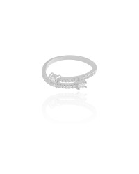 Anel Ajustável Baguete Cravejado Cristal Tamanho G Ródio Branco
