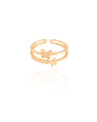 Anel Ajustável Pontos de Luz Borboleta Cristal Tamanho M Banhado a Ouro 18K