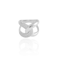 Anel Entrelaçado Cravejado Cristal Tamanho 18 Ródio Branco
