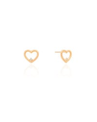 Brinco Coração Ponto de Luz Cristal 1.0 cm Banhado a Ouro 18K