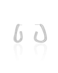 Brinco Argola Torcida Cravejada Cristal 2.3 cm Ródio Branco
