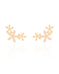Ear Cuff Flores Cravejado Cristal 2.9 cm Banhado a Ouro 18K