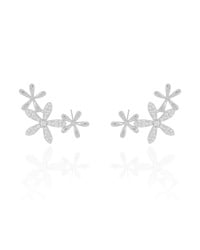 Ear Cuff Flores Cravejado Cristal 2.9 cm Ródio Branco