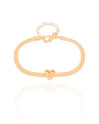 Pulseira Malha Fita Coração Banhado a Ouro 18K