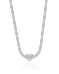 Choker Malha Fita Coração Ródio Branco
