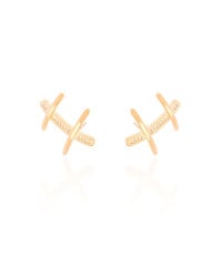 Ear Cuff Palitos Cravejado Cristal 2.3 cm Banhado a Ouro 18K