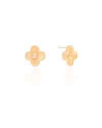 Brinco Flor Riscada com Ponto de Luz Cristal Banhado a Ouro 18K