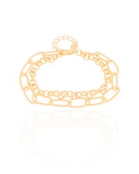 Pulseira Dupla Elos Ovais e Portugueses Banhado a Ouro 18K