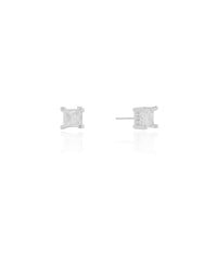 Brinco Quadrado Cristal 6 mm Ródio Branco