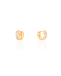 Brinco Argola Click Cravejado Cristal 1.1 cm Banhado a Ouro 18K