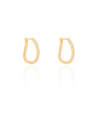 Brinco Argola Click Oval Cravejado Cristal 1.9 cm Banhado a Ouro 18K