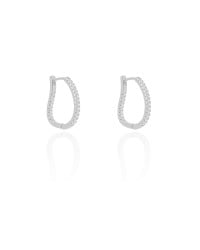 Brinco Argola Click Oval Cravejado Cristal 1.9 cm Ródio Branco