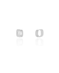 Brinco Argola Click Quadrada Reta Lisa 1.0 cm Ródio Branco