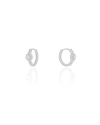 Brinco Argola Click Ponto de Luz Cravejado Cristal 1.3 cm Ródio Branco