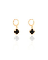 Brinco Argola Click Trevo Tom Onix 2.6 cm Banhado a Ouro 18K