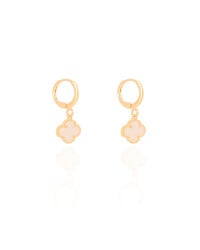 Brinco Argola Click Trevo Tom Madrepérola 2.6 cm Banhado a Ouro 18K