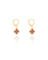 Brinco Argola Click Trevo Tom Rubi 2.6 cm Banhado a Ouro 18K
