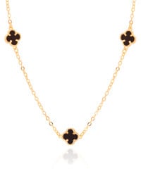 Choker Elos Trevos Tom Onix 1.0 cm Banhado a Ouro 18K